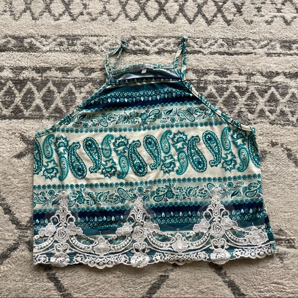 Charlotte Russe Blue Patterned Bohemian Tank Top Lace
